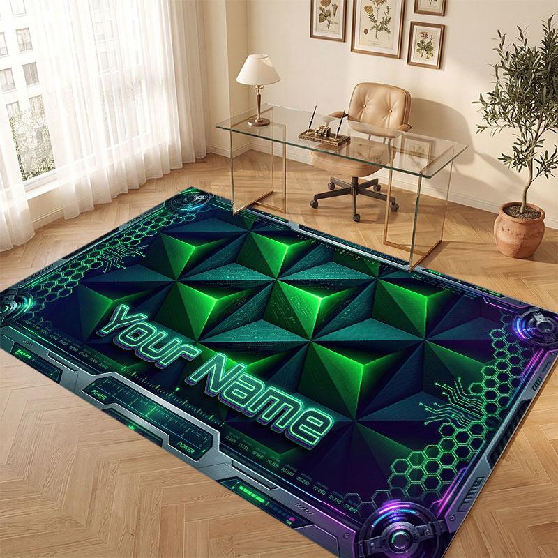 City Cyberpunk Theme Crystal Velvet Floor Rug Personalized Custom Name Text Warm Carpet Home Decoration