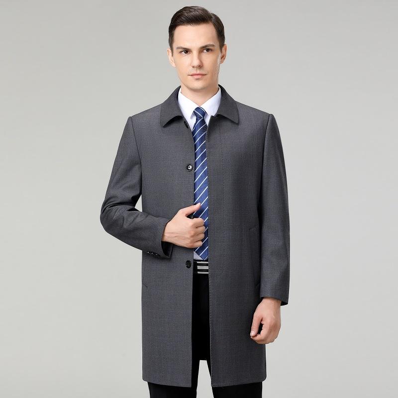 New Spring and Autumn Trench Coat Men's Lapel Mid-length Coat Casual Business Middle-aged and Elderly Dad Outfit
