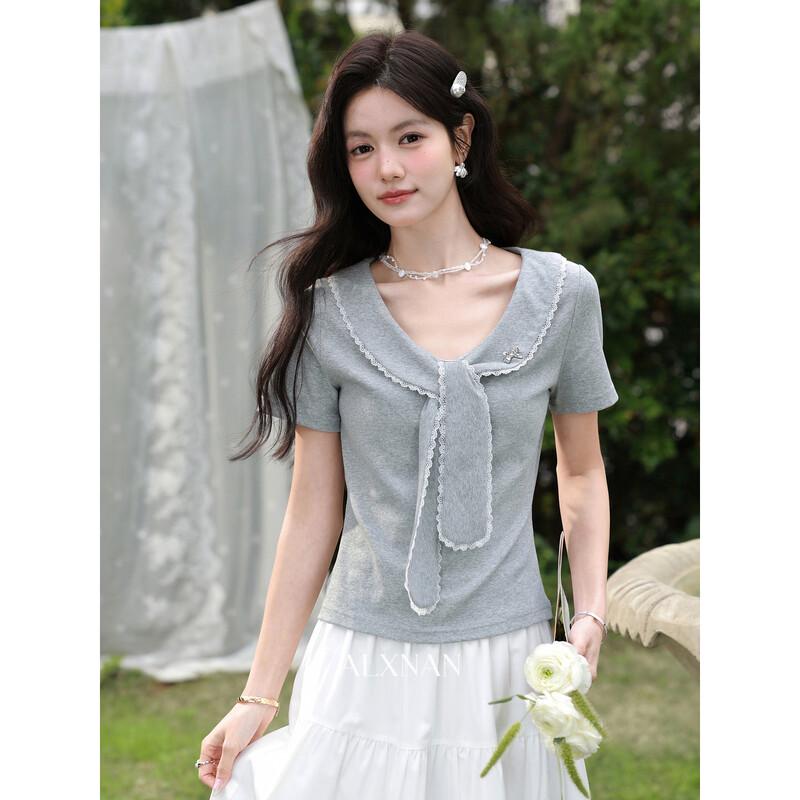Lu Xiangnan Women s V-Neck Short Sleeve T-Shirt S