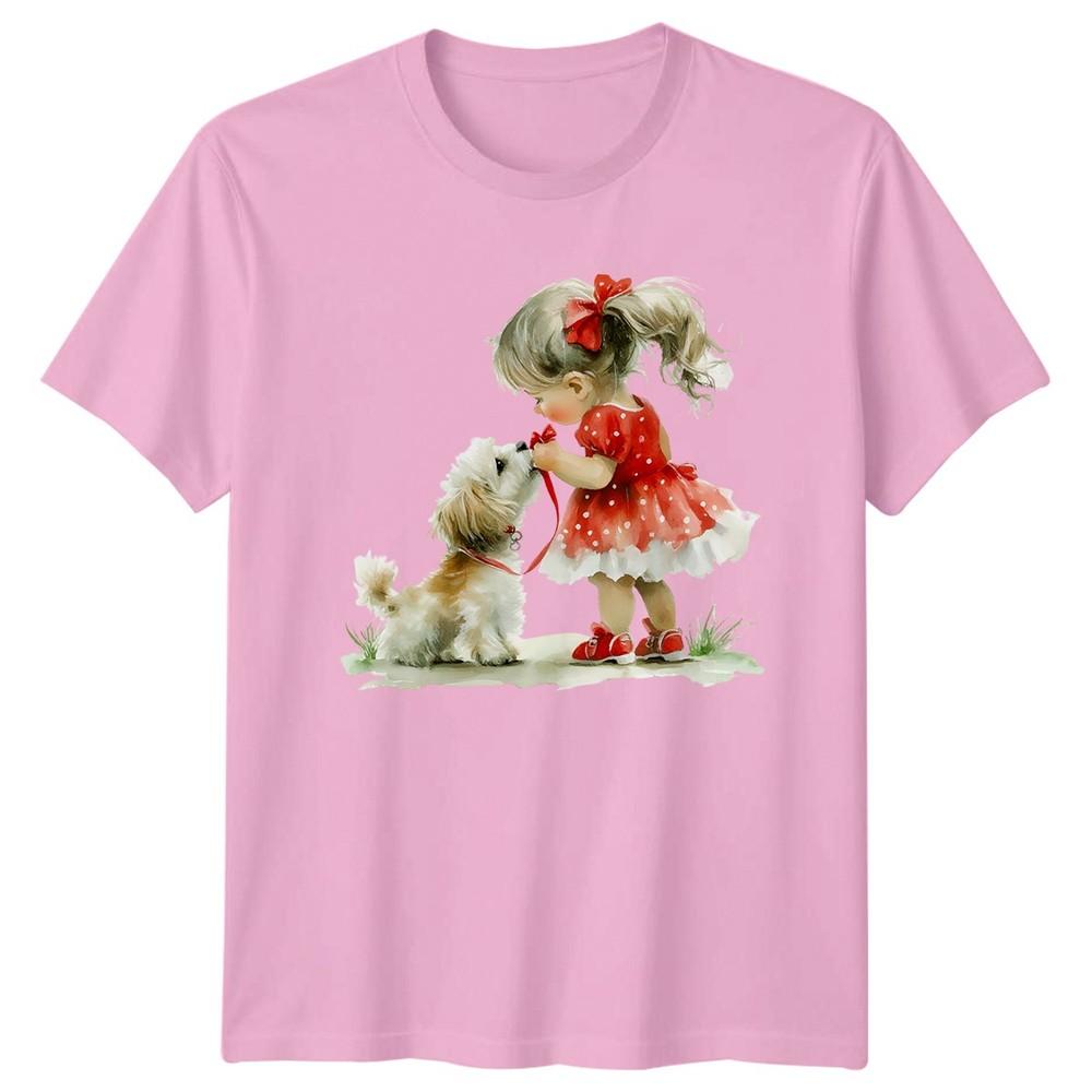 Girl And Dog Friendship Dogs Animals Unisexs TShirt Unisexs Tee Graphic Unisex Top