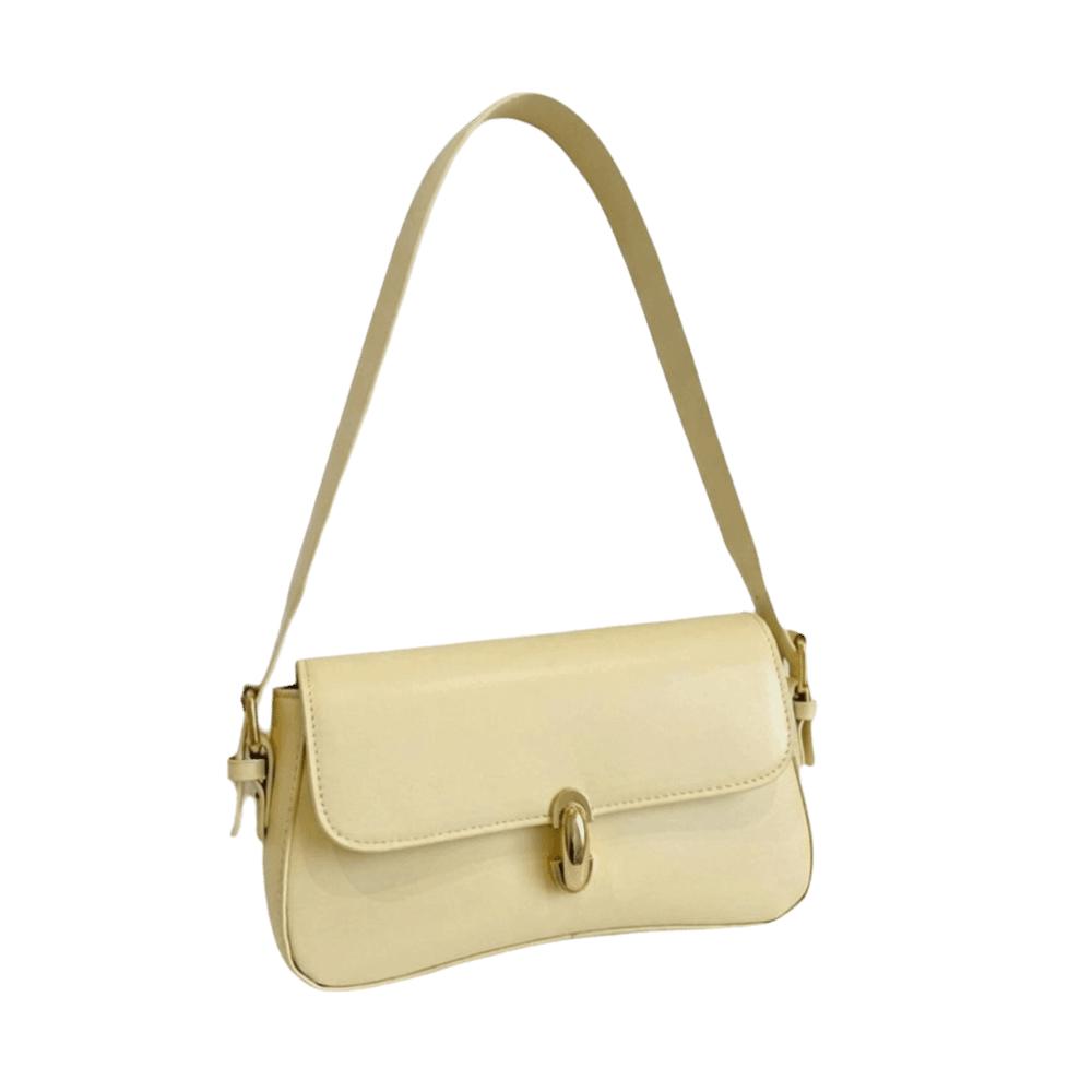 Metal Lock Faux Leather Shoulder Bag Light Luxury Handbag Niche Style Square Underarm Bag  Date жёлтый