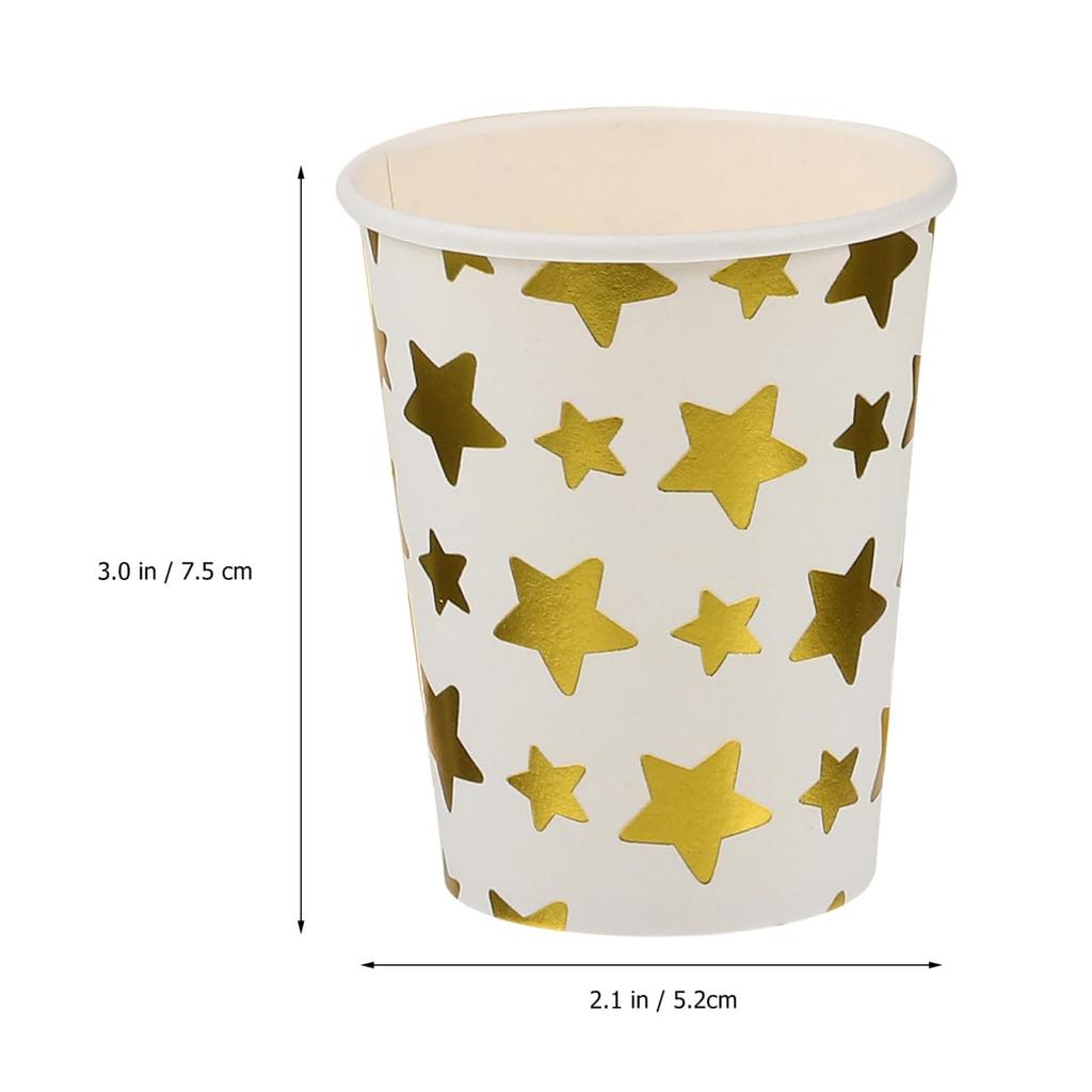 Amosfun Disposable Paper Cups, 250ml, Heat-Resistant, Thick, Gold with Star Pattern, Set of 100, Commercial Use, Insulated, Stylish, Durable, and Leak