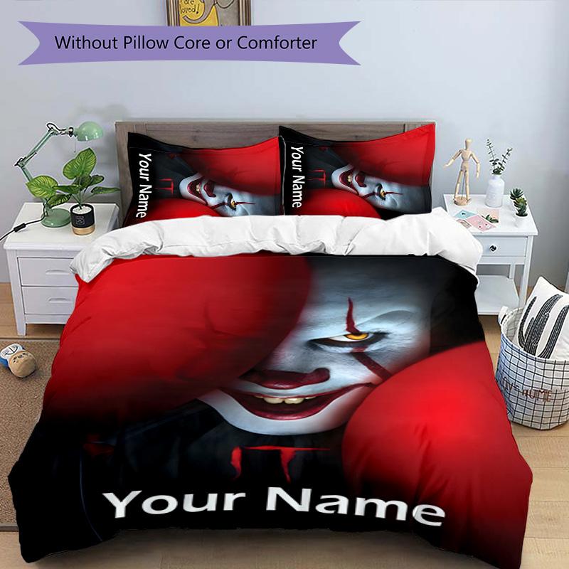 3pcs Pennywise2 Cover Set - Personalized Name, HD Printed Bedding with 1 Cover and 2 Pillowcases - Perfect for Home Decor, Easy Care