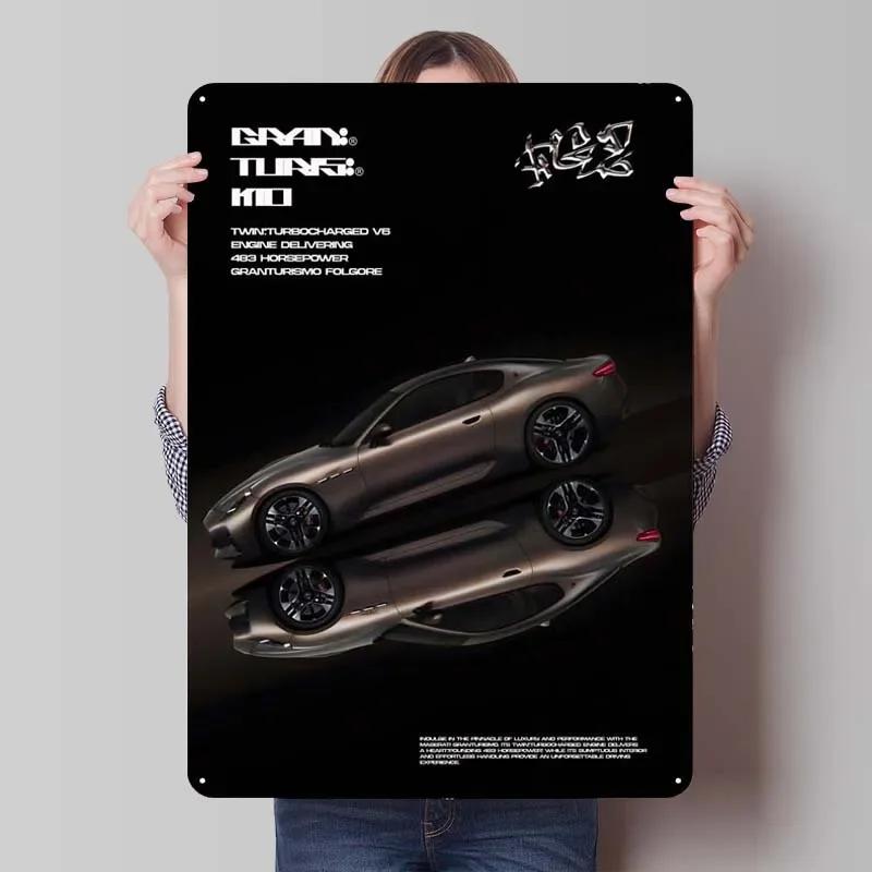 Maserati Plåtskylt Bilar Poster Dekoration för Hemdekorationer Retro Metallskylt Plakett för Garagsväggkonstdekoration Rum