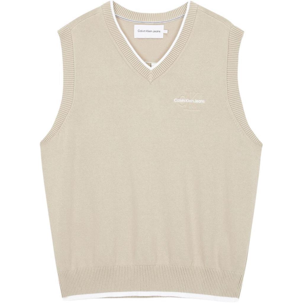Calvin Klein Letter Embroidery Solid Color Comfortable Knit Sweater Men Sweater Beige J324408-PED