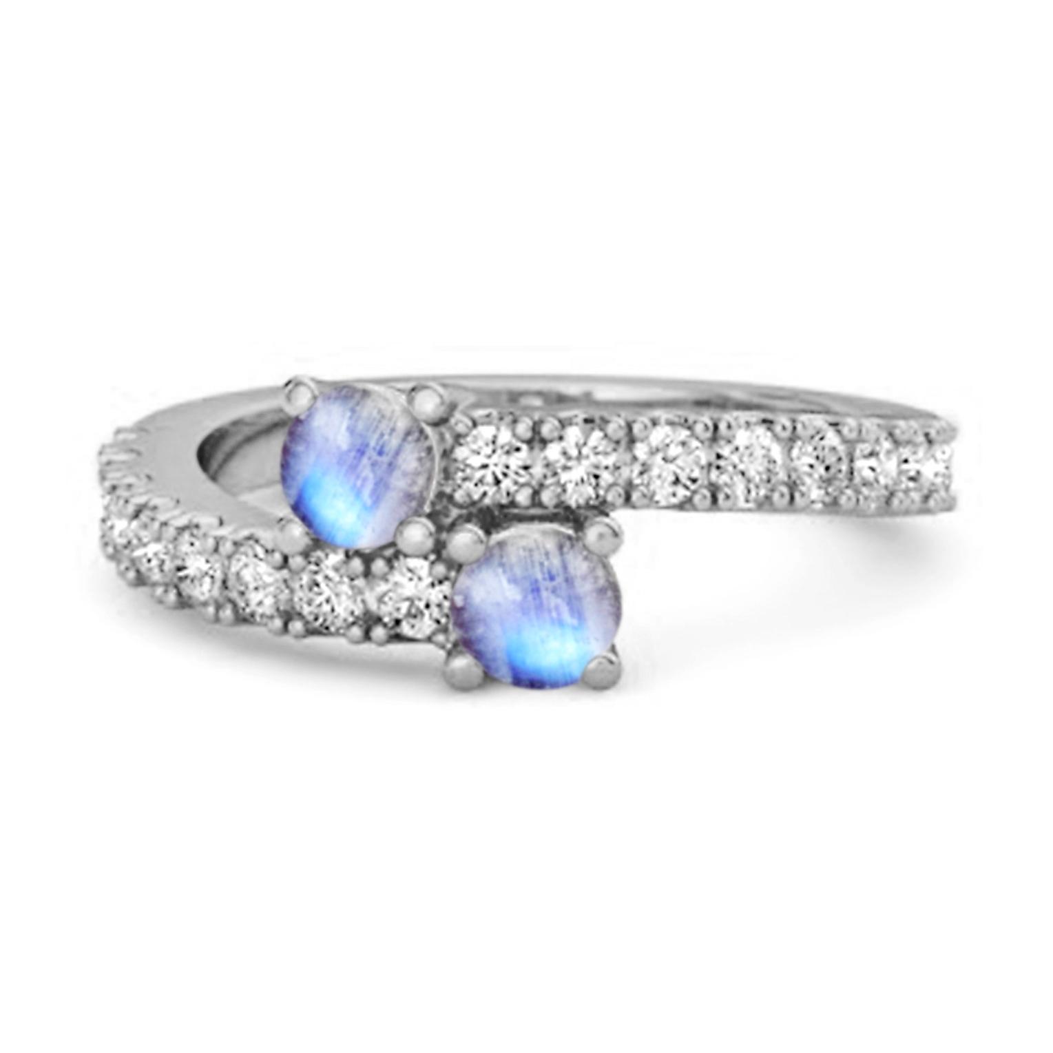Moonstone Twin Stone with Accents Bypass Ring - 925 Sterling Silver 7