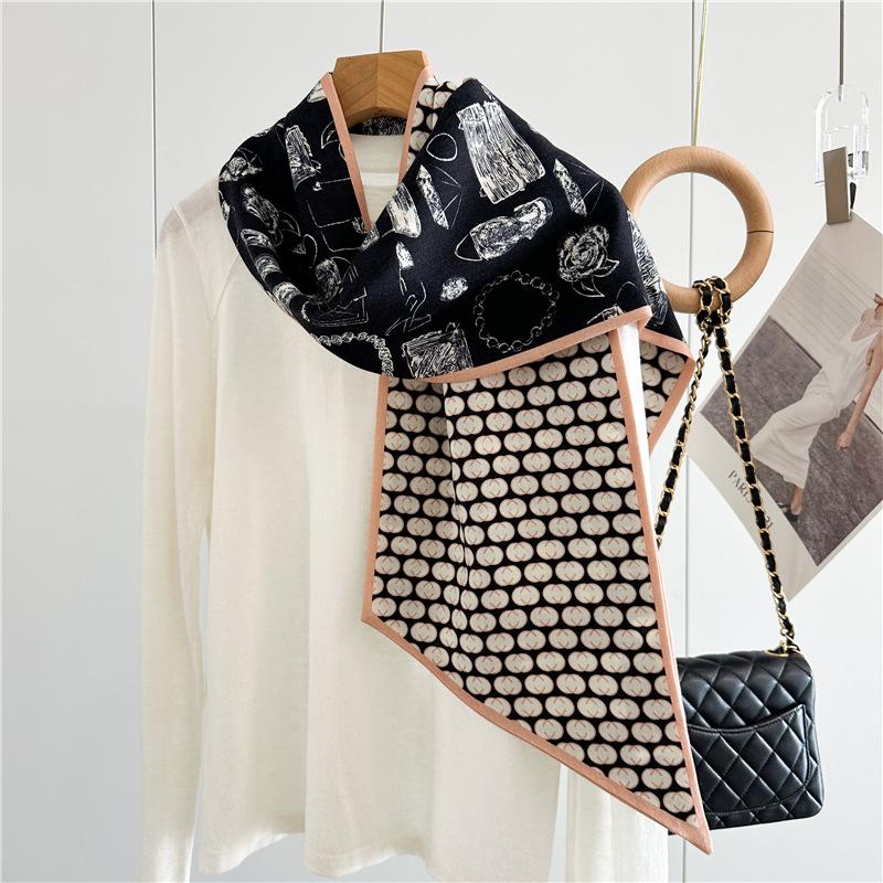 Classic harness accessories, premium double-layer double-sided silk scarf, Korean version of light luxury versatile long streamer scarf