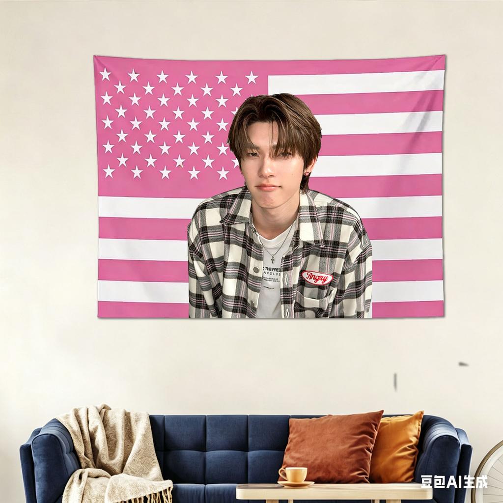 Teetee Pink Star Flag Tapestry Aesthetic Wall Hanging Cool Boy Poster Fabric Tapestry For Bedroom Dorm Room Decor