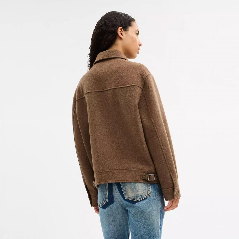 Coach Zip Front Wool Jacket Teddy Bear