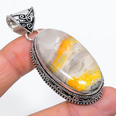 Natural Bumblebee Jasper Handmade 925 Sterling Silver Jewelry Pendant 2.25" Z5O50