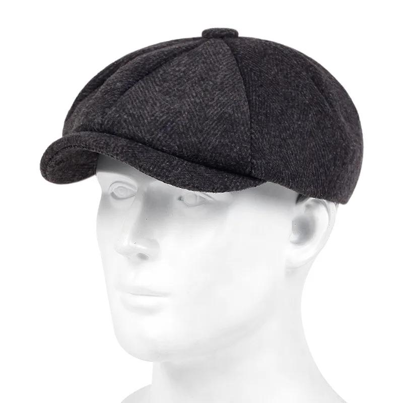 Retro Achteckiger Hut All-Match Britischer Schiebermütze Herren und Damen Ausflug Sonnenschutz Barett Boina Malerhut Vorwärtskappe black