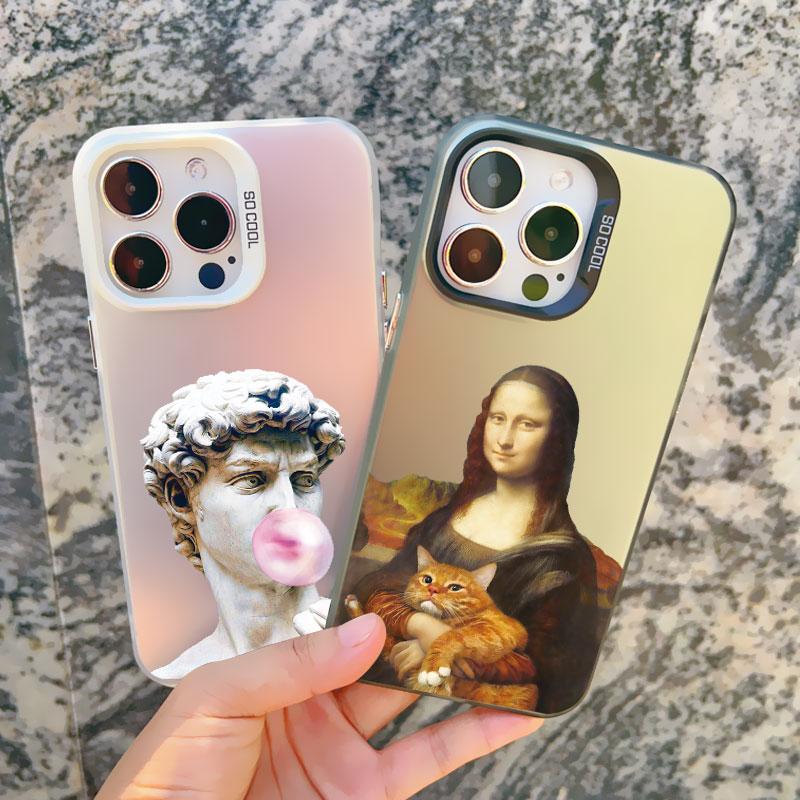 Art Aesthetic David Mona Lisa Phone Case For iPhone 16 15 14 13 Pro Max Mini 15 14 Plus 12 11 Pro Max Shockproof Laser Cover