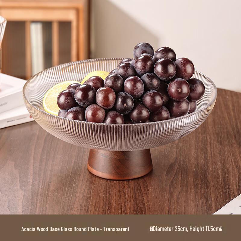 Retro Solid Wood High-Foot Glass Fruit Plate
