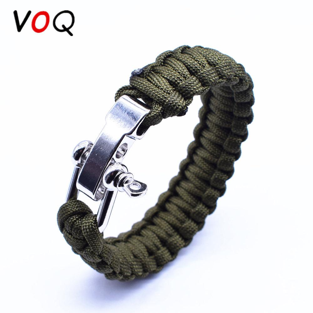 VOQ Outdoor Sports Climbing Mens Bracelet Adjustable Buckle Paracord Survival Bracelet Handmade Creative Jewelry Gifts