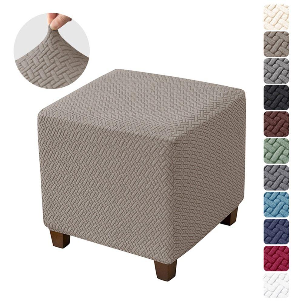 New Solid Color Jacquard Ottoman Cover Elastic T-Shape Square Stool Cover Soft Velvet Footstool Case Home Decor