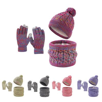 3PCS/set Kids Hat Scarf Gloves Set Baby Winter Warm Girls Boys Pompom Beanie Cap
