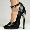 Schwarze Lackleder Knöchelriemen Fetisch Pumps 15cm Hoher Absatz Drag Queen Schuhe Größe 5-15