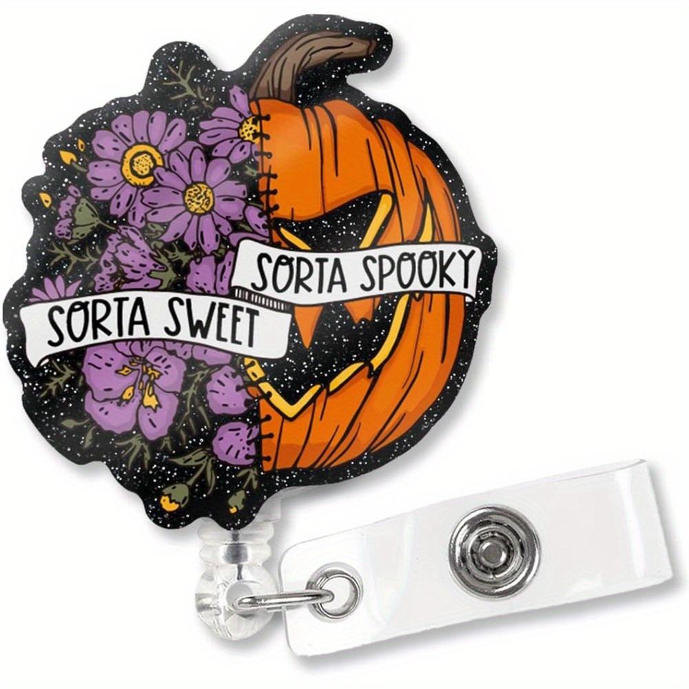 Бейдж-катушка Хэллоуинская тыква. Раскладывающийся зажим-акула для медсестер, врачей и любителей тыкв. прозрачный