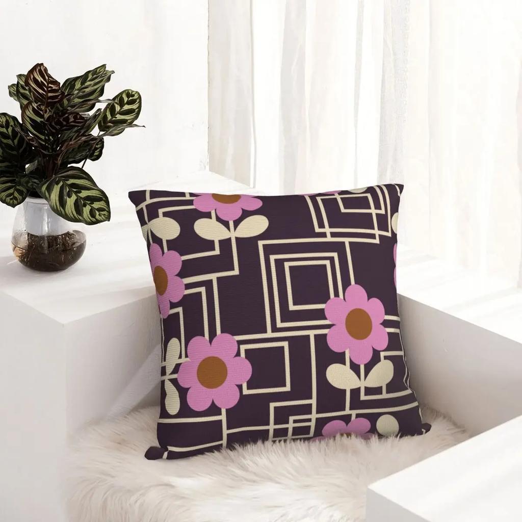 Purple Flowers Orla Kiely Pillowcase Soft Fabric Cushion Cover Gift Retro Pillow Case Cover Home Square 40X40cm