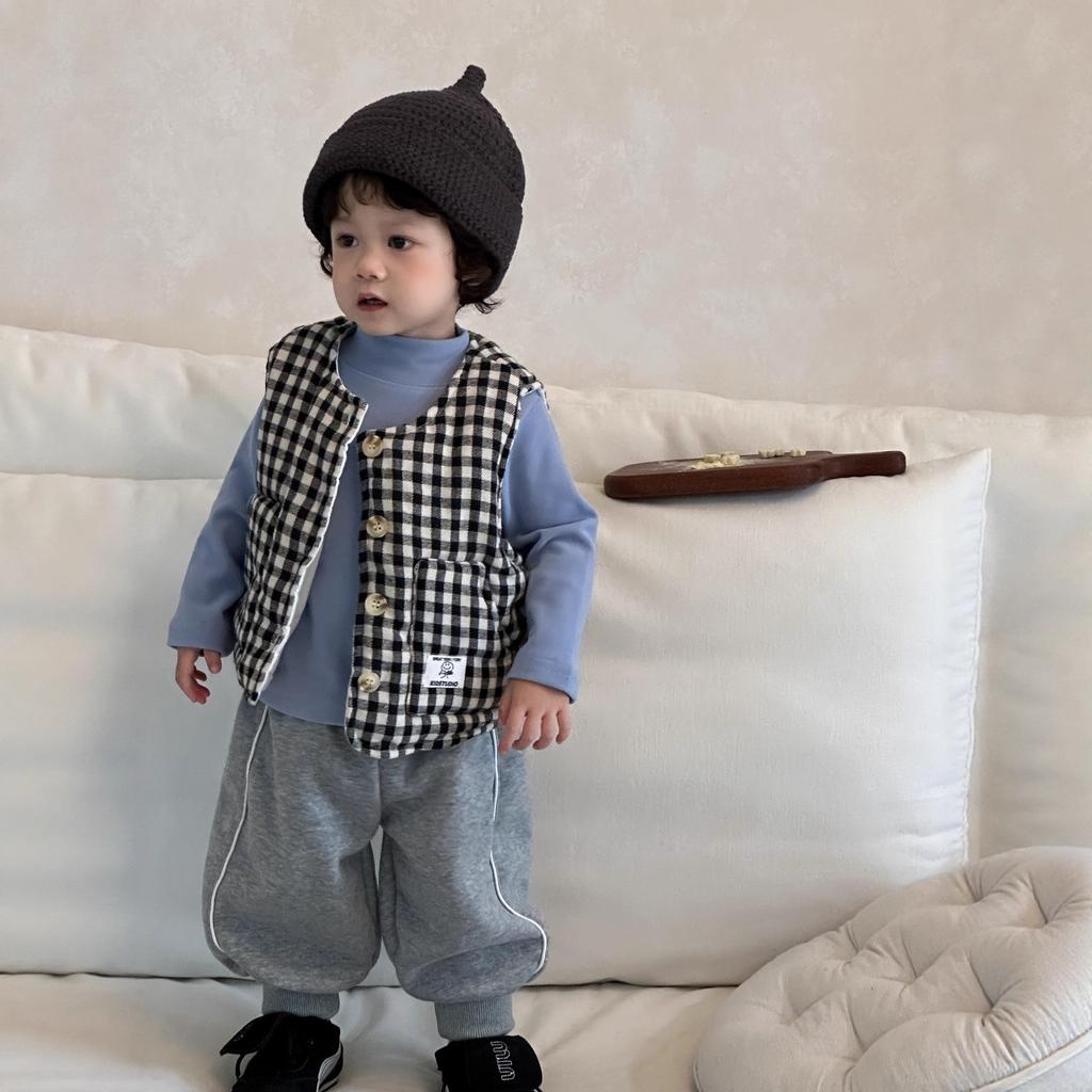 Boys Plaid Cotton Vest Jacket Autumn and Winter Children's Clothing New Baby Clothes Winter Thickened Sweatpants