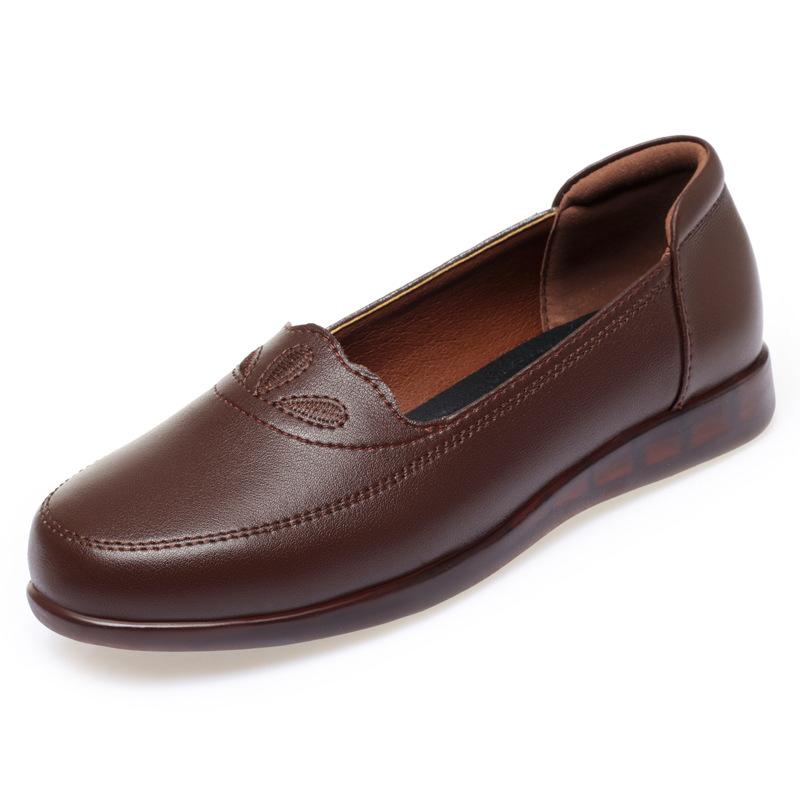Spring and Autumn Genuine Leather Rubber Sole Soft Sole Middle-aged and Elderly Shoes Flat Leather Shoes Women's Shoes