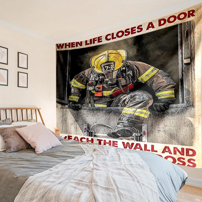 Firefighter In Action Tapestry Room Decoration Wall Hanging for Living Room Bedroom, dormitory, Birthday and Christmas gifts