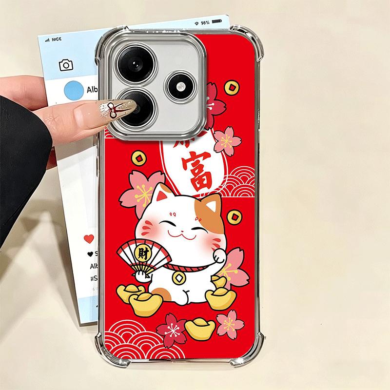 Lucky Cat Maneki Neko Japanese Soft Phone Case For Xiaomi Redmi Note 14 15 Pro Plus 13 12 11S 11T 5G 10 9S 9 Plating Anti-Fall F