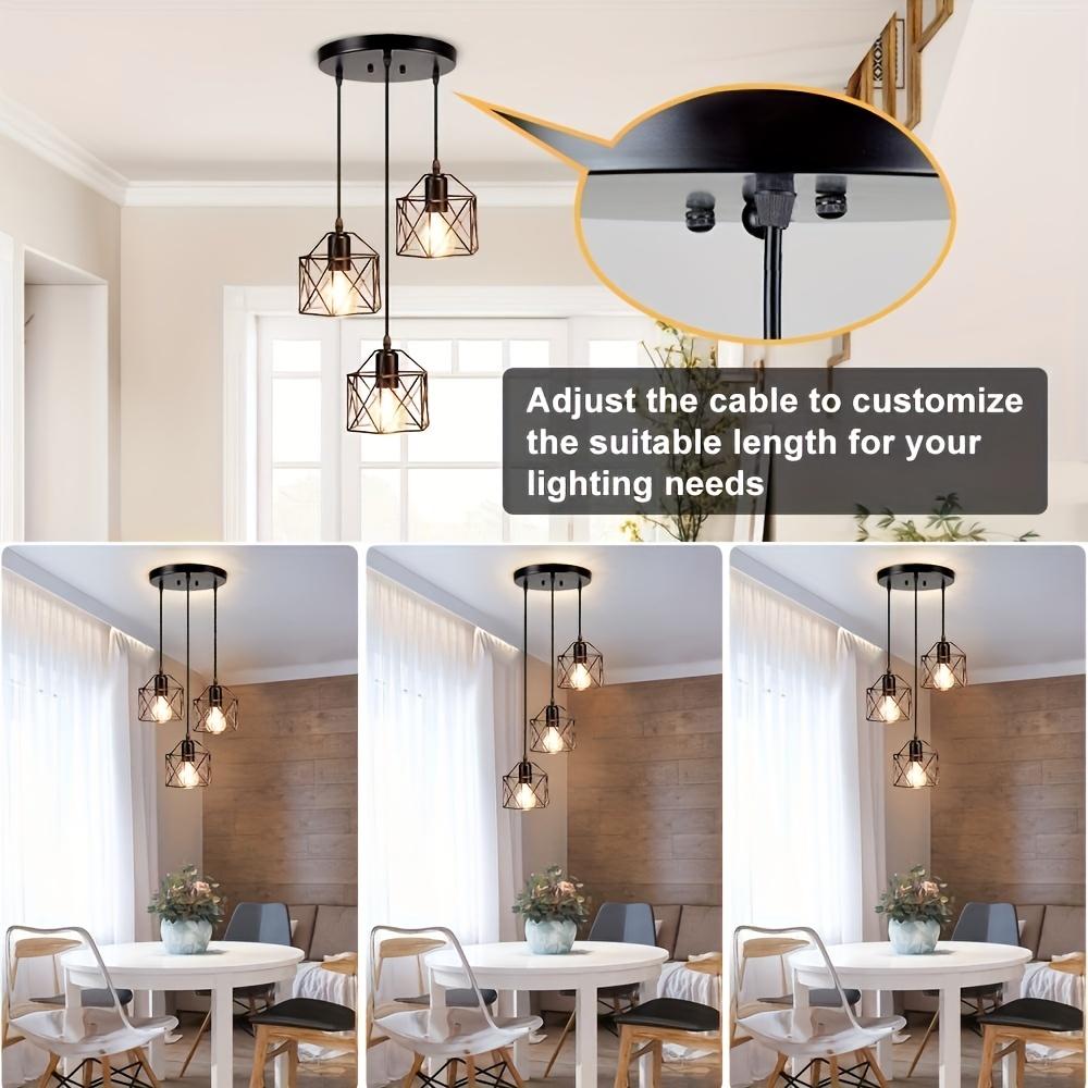 Vintage Ceiling Lamp Adjustable Hanging Pendant Lights E27 Base Black Geometric Ceiling Hanging Lamp For Kitchen Dinning Room Hallway