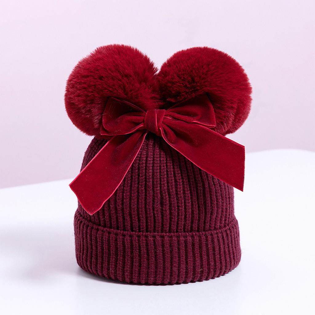 Double Ball Bow Cross-border Preferred Baby Hat Yarn Children's Hat Thickened Baby Hat Children's Knitted Hat