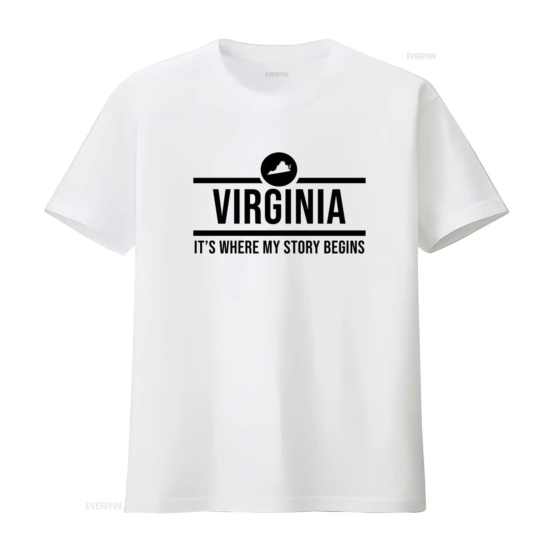 Mens Virginia T Shirt Stylish Design with  It s Where My Story Begins  Print Perfect for Lovers vintage Washed Slightly Casual S разноцветный