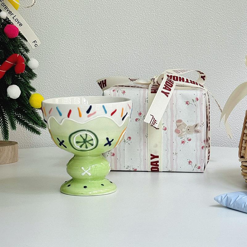 Cute Hand-painted Ice Cream Cup Household Dessert Bowl Yogurt Cup High Value Breakfast Oat Cup Girl Birthday Gift
