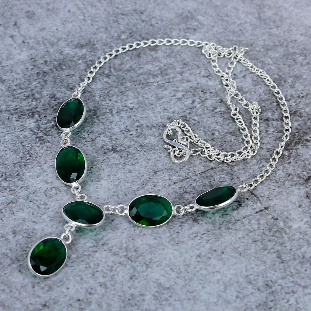 Chrome Diopside Gemstone Handmade 925 Sterling Silver Jewelry Necklace 18" M-395