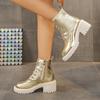Gold Silver Platform Ankle Boots for Women 2024 Punk Lace Up Thick Heels Combat Boots Woman Zipper Chunky Short Booties Mujer