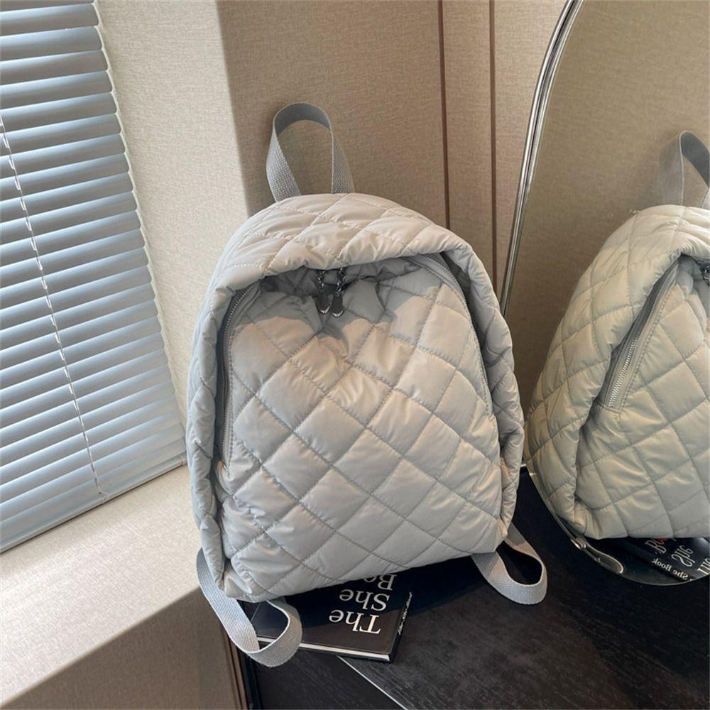 Simple Down Cotton Padded Large Capacity Backpack Lightweight Solid Color Schoolbag Puffy Quilted Shoulder Bags for Students