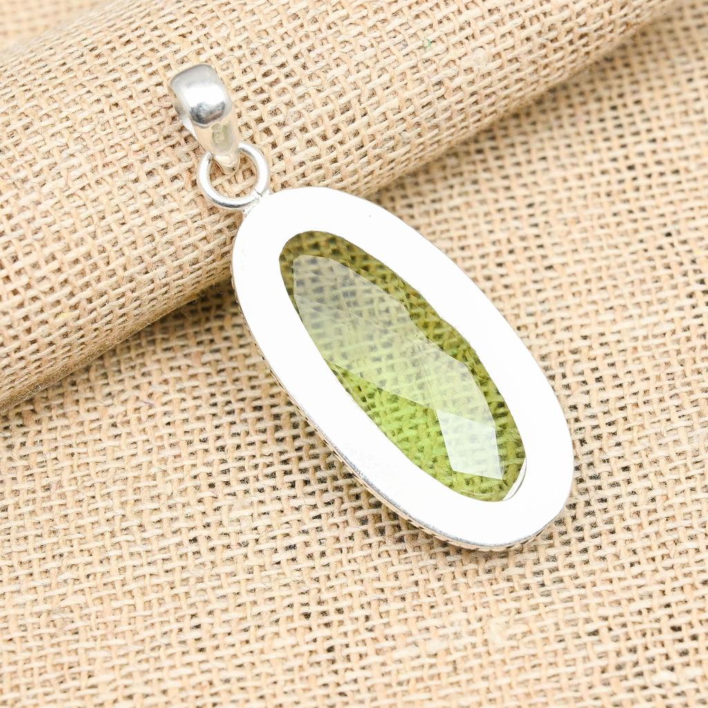 Green Amethyst Gemstone Handmade 925 Sterling Silver Pendant Jewelry For Christmas