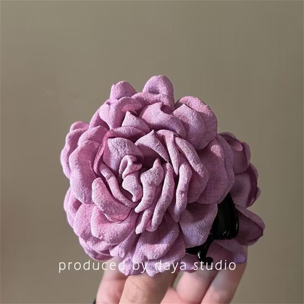 Rose Flower Large Hair Claw Handmade Fabric Flowers Grab Hair Clip Sweet Shark Clip Hair Accessories for Women Girls 8/10/12cm