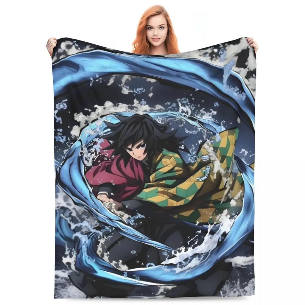 Water Hashira Giyu Tomioka Blankets Coral Fleece Plush Anime Demon Slayer Super Soft Throw Blanket for Car Sofa Couch Bedspread