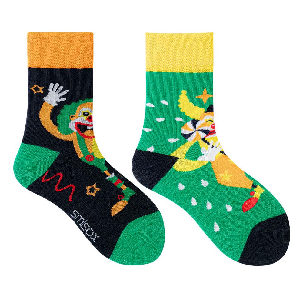 Children's Asymmetrical Cartoon Mid-Calf Socks - Colorful Parent-Child Style, Trendy Fashion for Kids