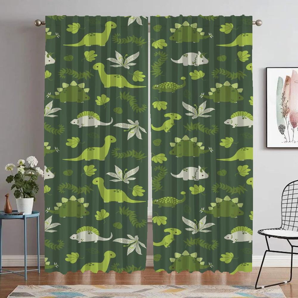 Kitchen Curtains for Camera Dinosaur Partition Tulle for Bedroom Elegant Room Curtains 2 Pieces Window Curtain Shades Living