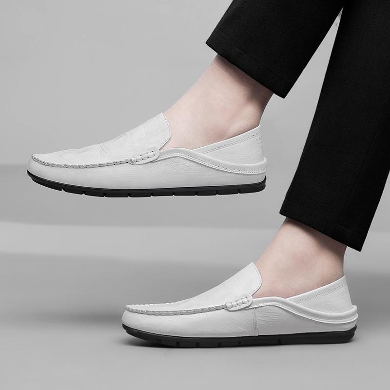 Men's Crocodile Pattern Slip-On Leather Loafers - Large, Versatile, Casual Driving Shoes