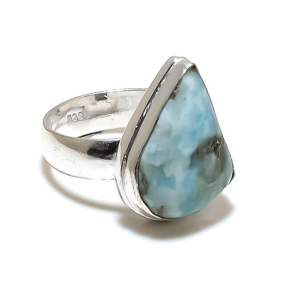 Republic Larimar Gemstone Handmade 925 Sterling Silver Jewelry Ring Size 9 SU-10491