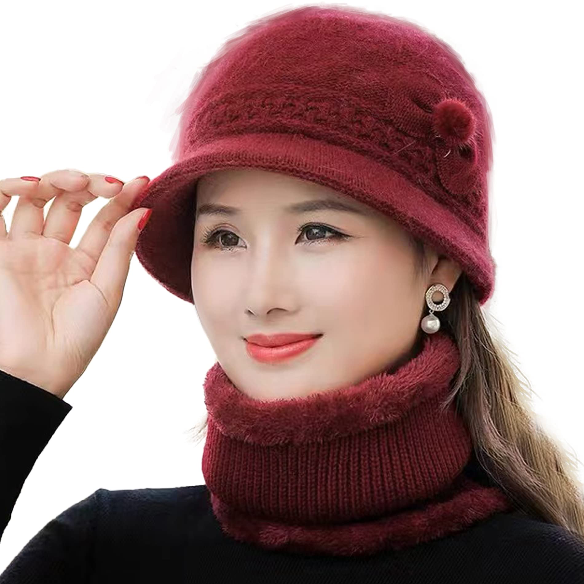 

Doscpe Вязаная зимняя шапка для холодной погоды, элегантная и идеальная для улицы. Новая. Включает красную женскую шапку для шеи, бабушка, ветрозащитная, повседневная,