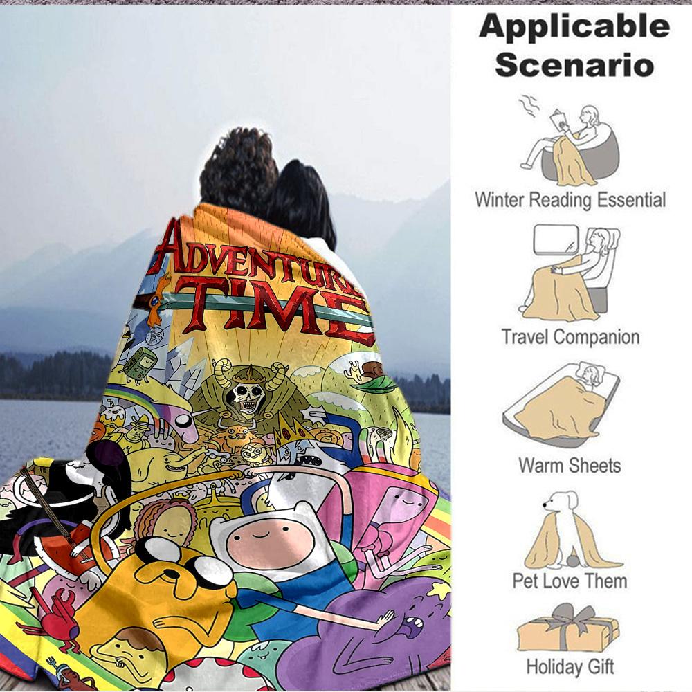 1pc Adventure Time Characters Flannel Throw Blanket - HD Printed Lightweight Soft Warm All-Season Blanket for Sofa, Bed, Travel013