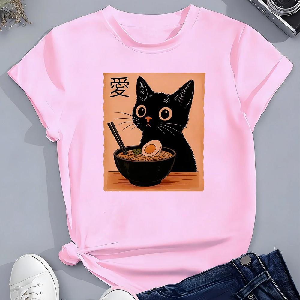 2026 Retro Cat Kawaii Design Oil Print T Shirts Men Women T-shirt Casual Boys Girls Summer Spring Casual Top Tee