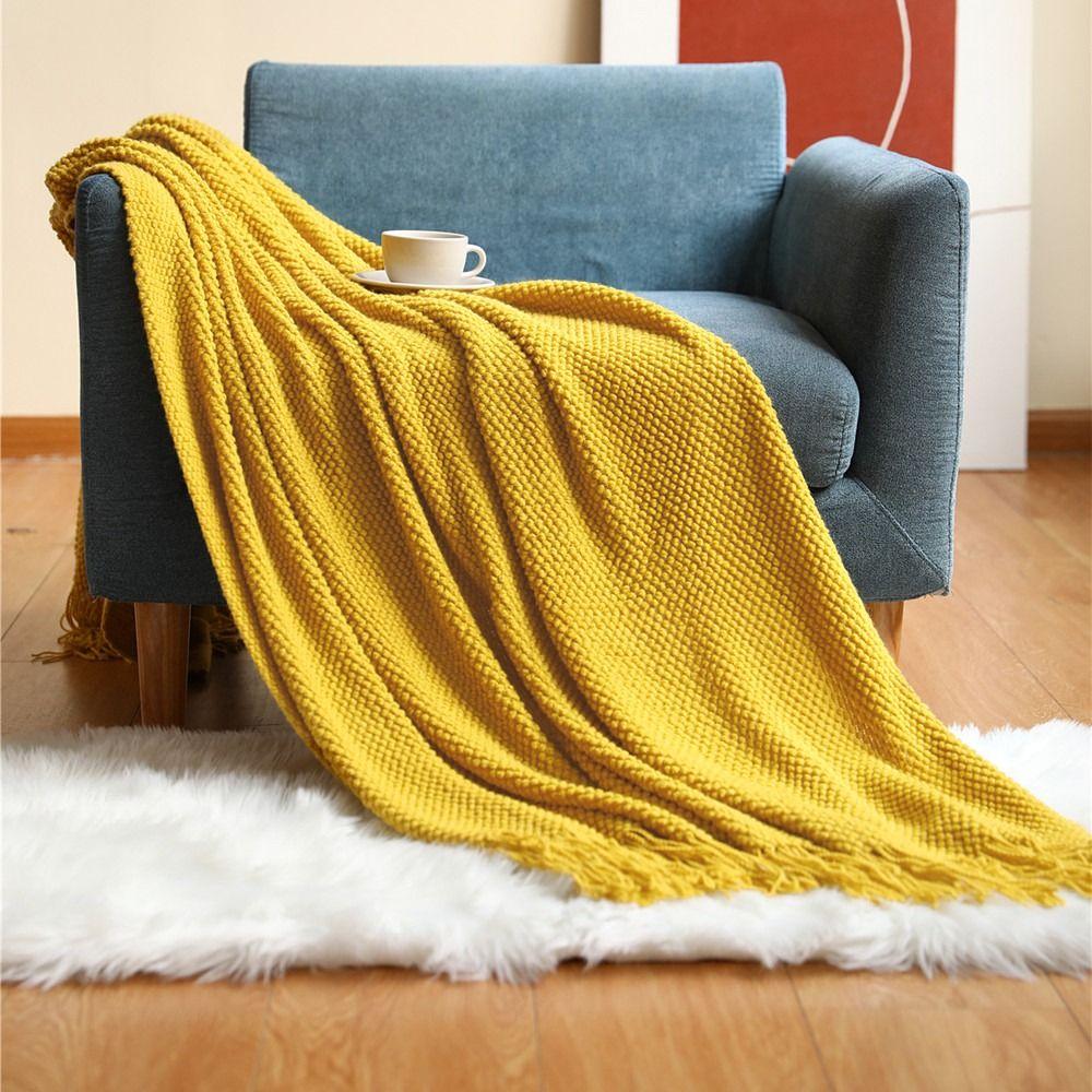 Skin-friendly Sofa Throw Blanket Solid Color Office Nap Blanket Bed Sleep Blanket Travel