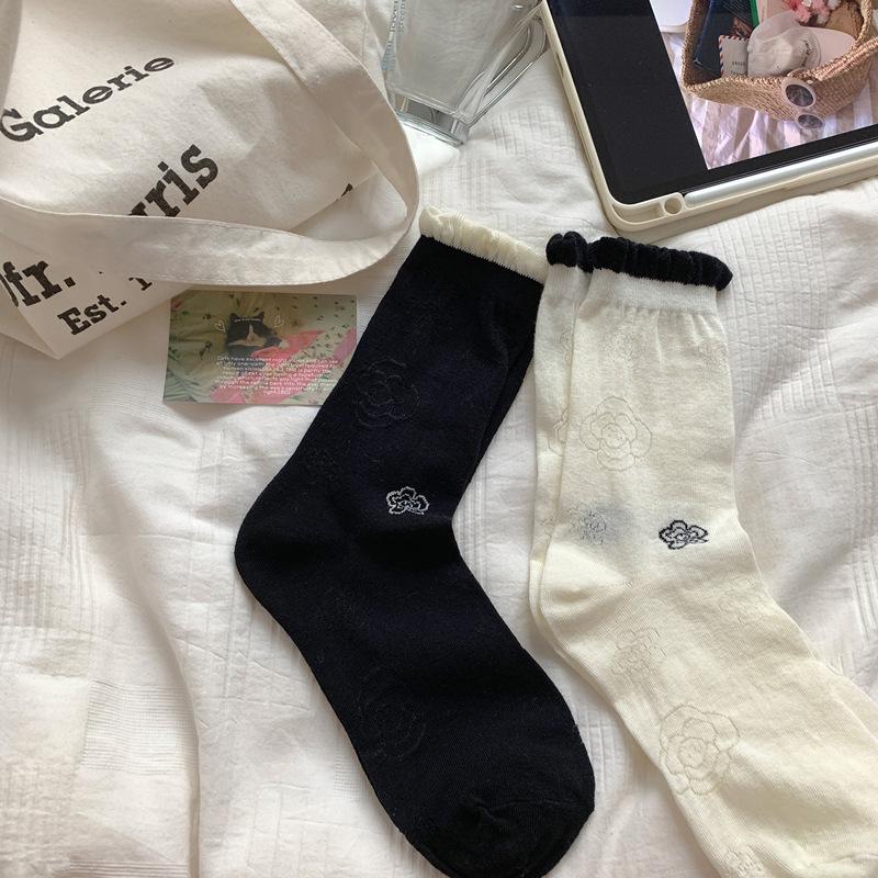 Socks, Socks, Trendy Season, Flower Embroidery Long Cotton Socks, Summer Thin Girls, Piles Of Socks