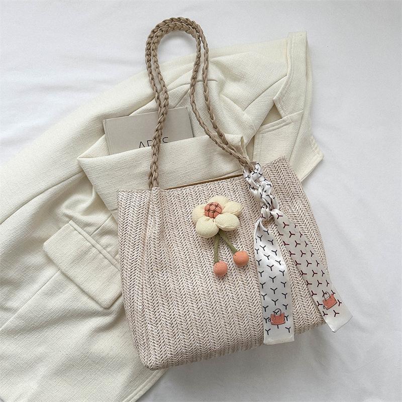 

2025 summer new seaside vacation tote bag fashion casual shoulder bag women s niche simple straw bag women хаки