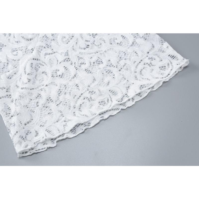 Sexy Hluboký Výstřih do V Štíhlý Sto Krátký Náhrdelník Krajkový Dlouhý Rukáv Krajkový Top