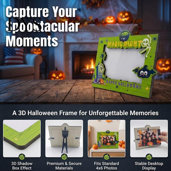 Creative Autumn Housewarming Gifts Halloween Wooden Photo Frame, Double Layer Wood Tabletop Picture Holder, Frames Display Stand for Home Holiday