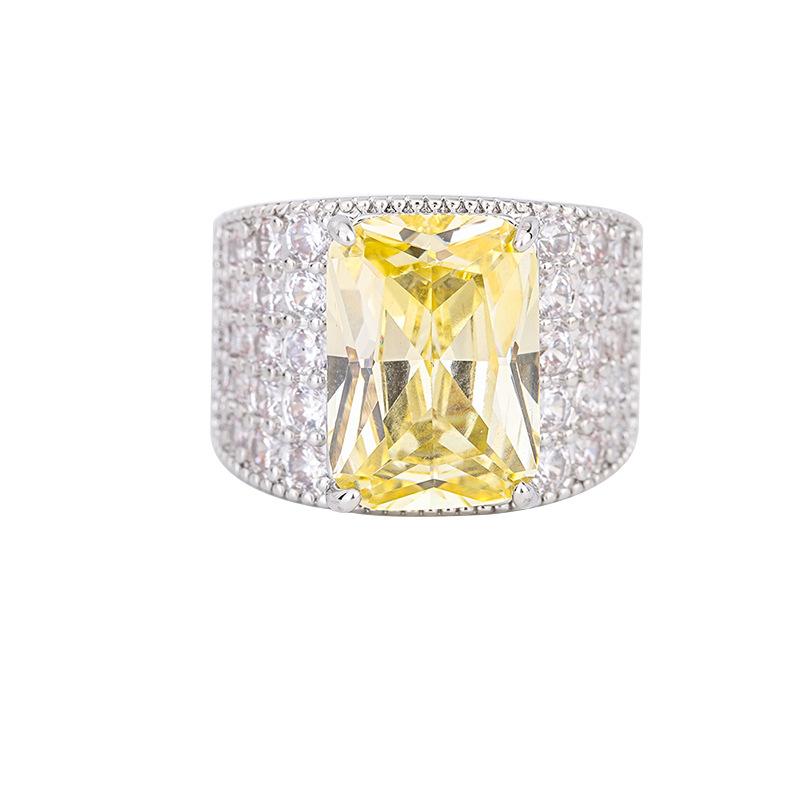 Jewelry Aquamarine Yellow Diamond Geometric Adjustable Diamond Ring Main Stone 10 * 14